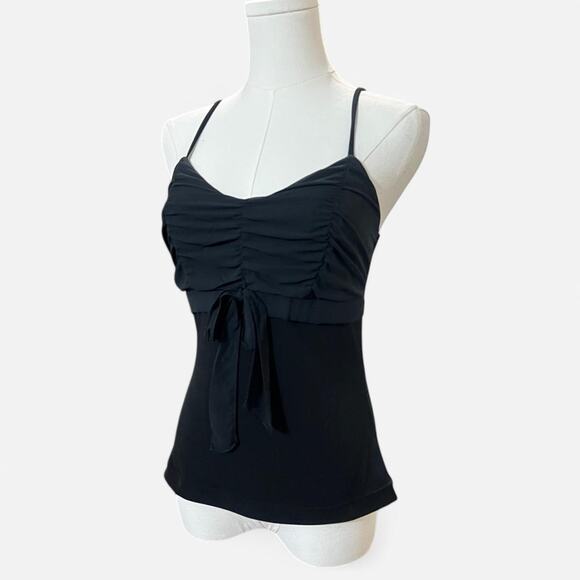 VTG Y2K Hiatus Black Ruched Chiffon Form Fitting Summer Goth Cami Top S/XS - Picture 4 of 7